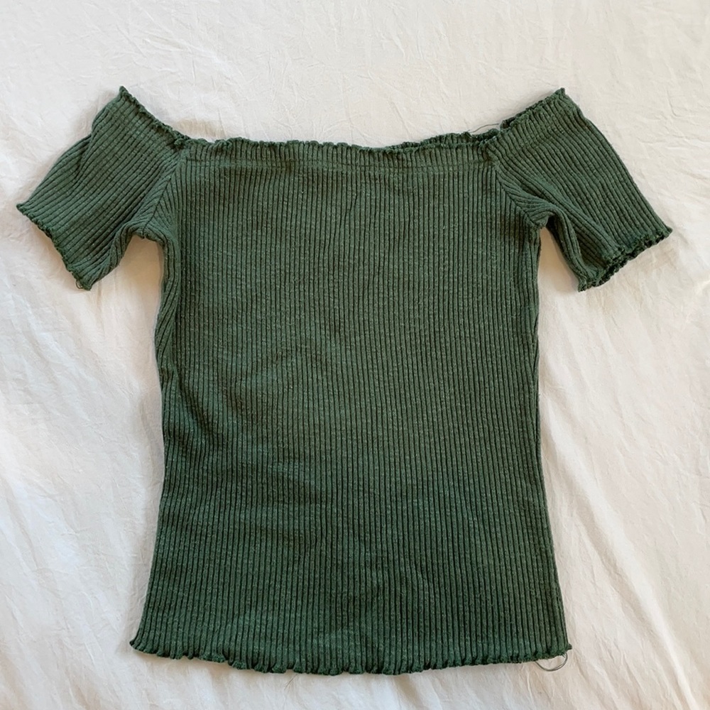 Ribbed cropped off the shoulder top